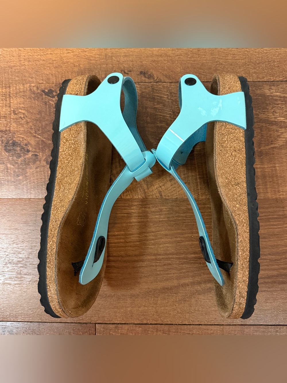 Birkenstock Gizeh Birko-Flor Patent Aqua Blue T-Strap Sandals Women’s EU 39 US 8 - Picture 8 of 10